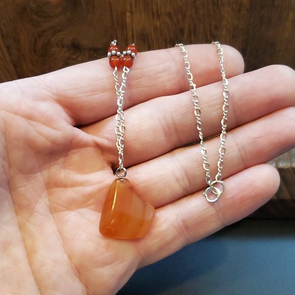 18 Inch Sterling Silver Apricot Agate Stone Necklace - Picture 2 of 6